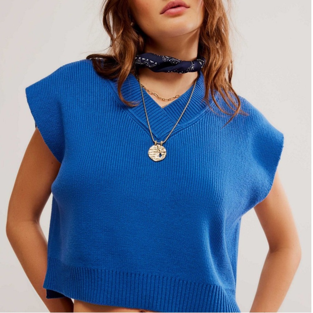 Free People Easy Street Royal Blue Sweater Vest, NEW